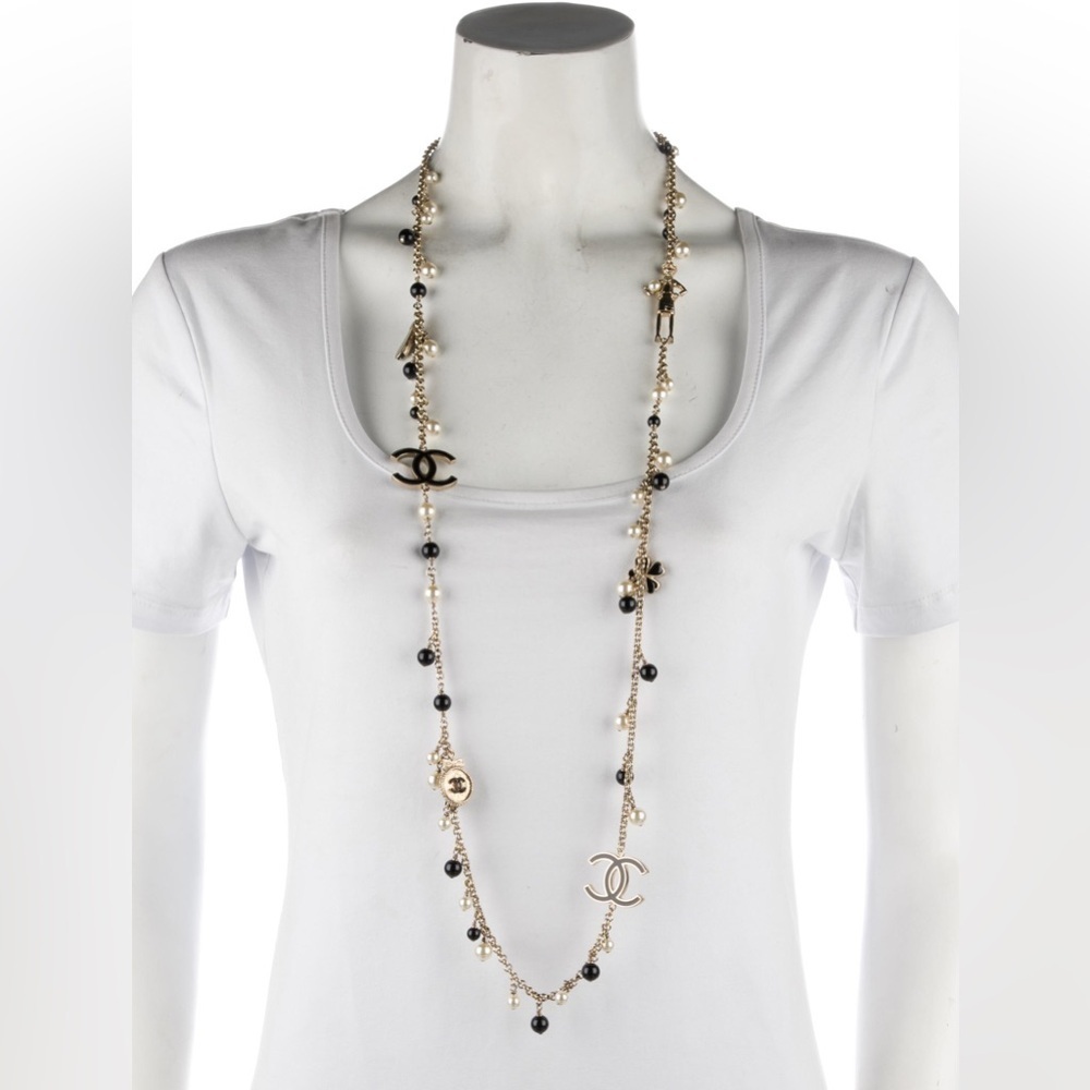 Authentic CHANEL Enamel, Faux Pearl & Resin 100th Anniversary Station Necklace - Picture 5 of 12